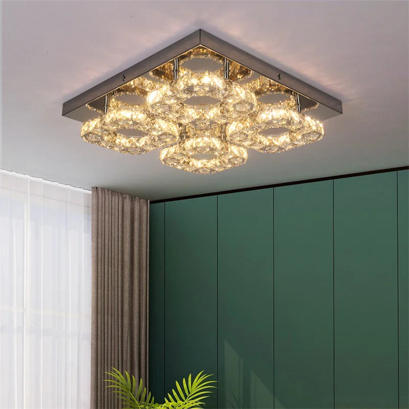 Afralia™ Crystal LED Ceiling Light: Modern Square K9 Chandeliers, Dimmable Stainless Steel Fixture.