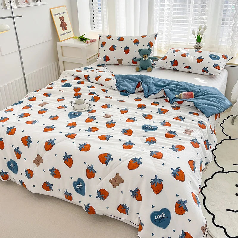 Afralia™ Double Gauze Rabbit Print Quilt: Soft, Breathable, Washable, Light Comforter