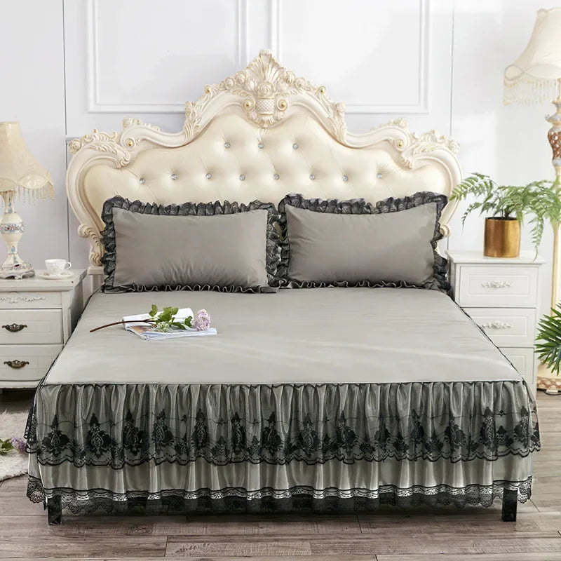 Afralia™ Ruffles Lace Edge Bed Sheet Set with Embroidery Detail