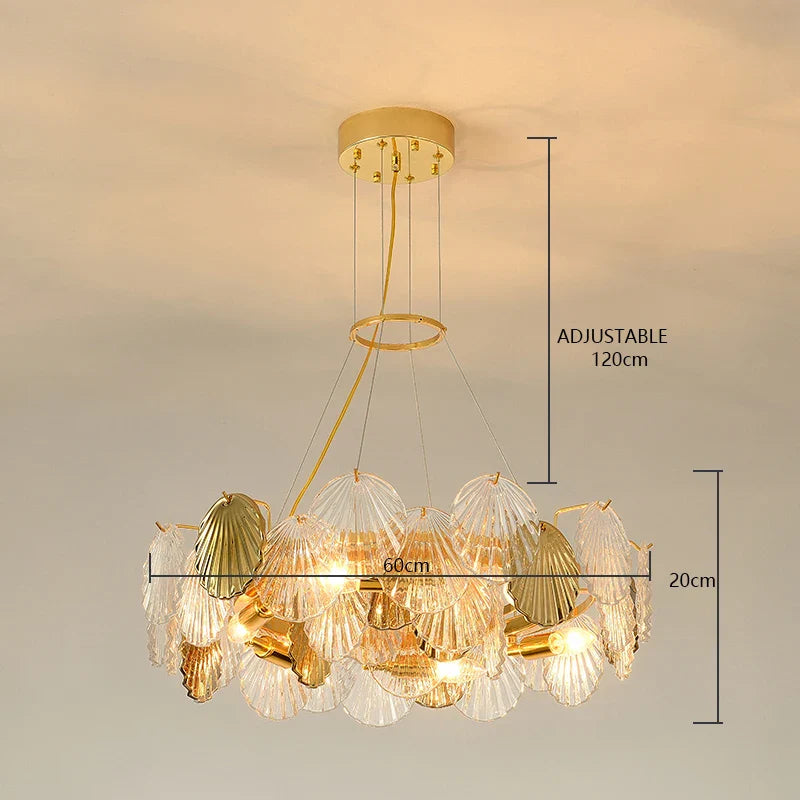 Afralia™ Shell Glass LED Ceiling Chandeliers Gold - Modern Living Room Decor