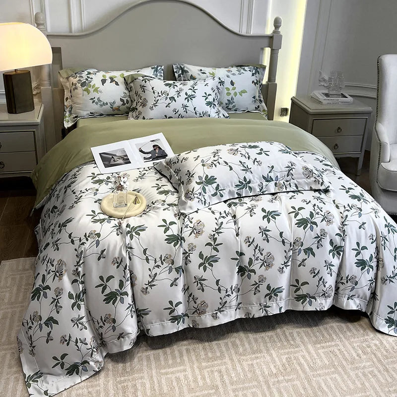 Afralia™ Ice Silk Plant Printed Bedding Set - Fashionable & Cool Comforter for Naked Sleep