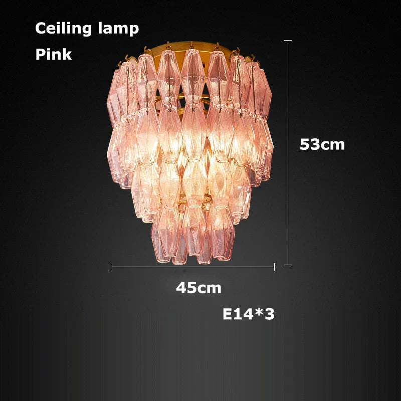 Afralia™ Pink Glass Chandelier, Dimmable Dining Room Hanging Light