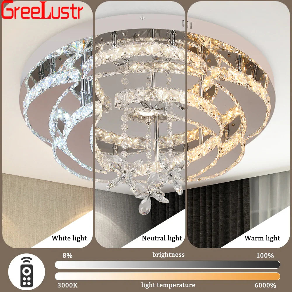 Afralia™ Crystal Raindrop Flowers Remote LED Chandelier Ceiling Light for Living Room