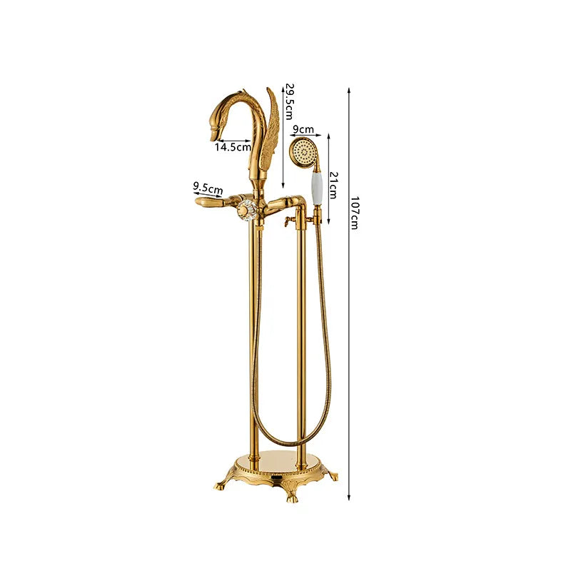 Afralia™ Gold Swan Bathtub Mixer with Handshower Head and 360° Rotation Spout