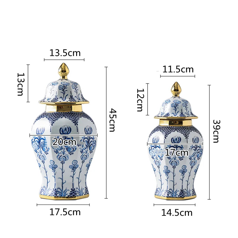 Afralia™ Blue White Porcelain General Jar Vase Handicraft Home Decoration Ornaments