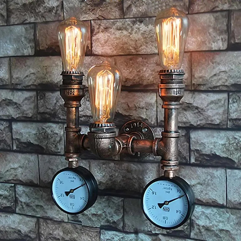 Afralia™ Rustic Iron Water Pipe Wall Lamp for Dining Bar Entryways