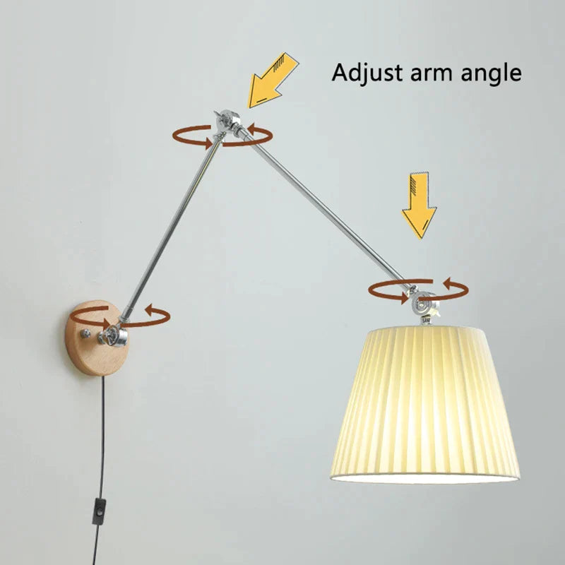 Afralia™ Shiftable Rocker Arm Wall Lamp with Fabric Lampshade for Bedside Study Reading