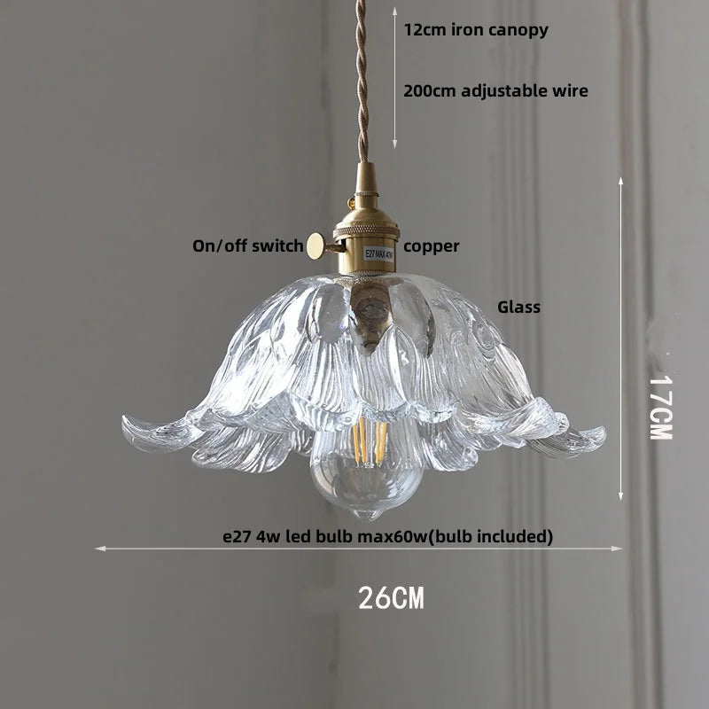 Afralia™ Flower Glass LED Pendant Lights with Walnut Wood Finish