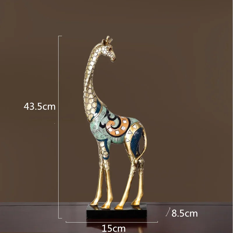 Afralia™ Giraffe Mother and Child Painted Sculpture - Modern Home Decoration Golden Ornament
