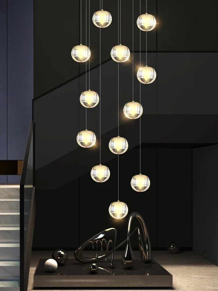 Afralia™ Luxury Acrylic Ball Staircase Chandelier for Living Room, Kitchen, and Restaurant