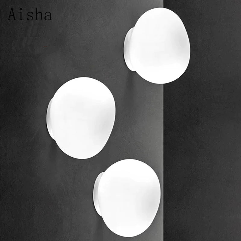 Afralia™ Milky White Glass Pebble Wall Lamp Set for Home Decor