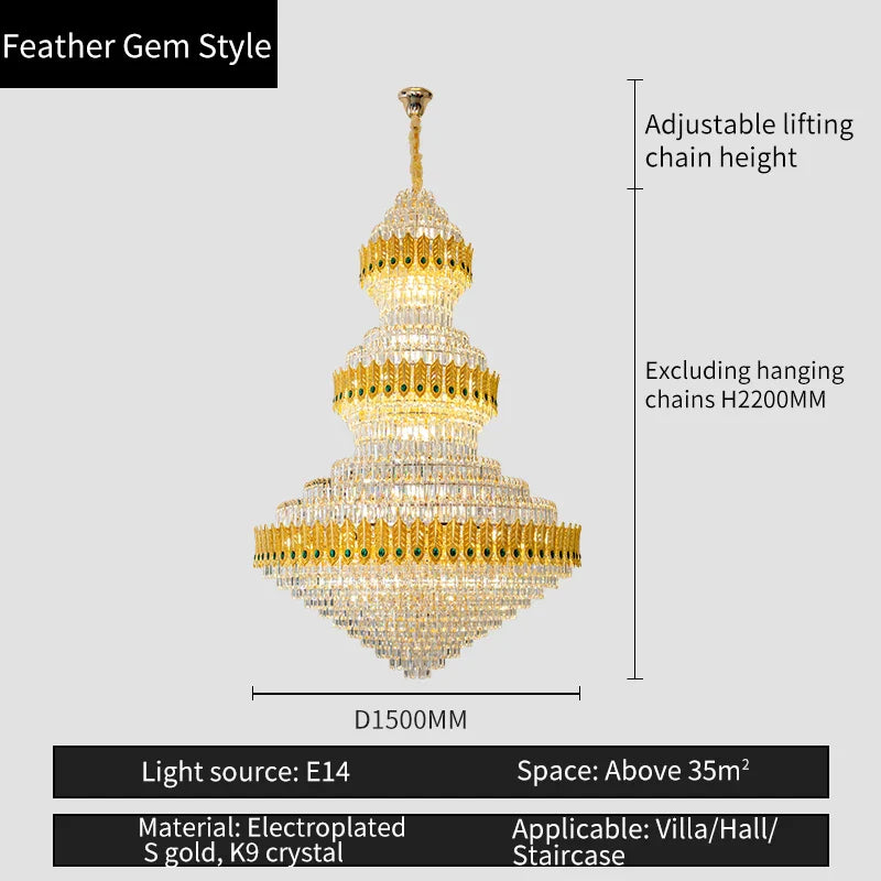 Afralia™ Crystal Chandelier: Luxury High School High-End Living Room Light Fixture
