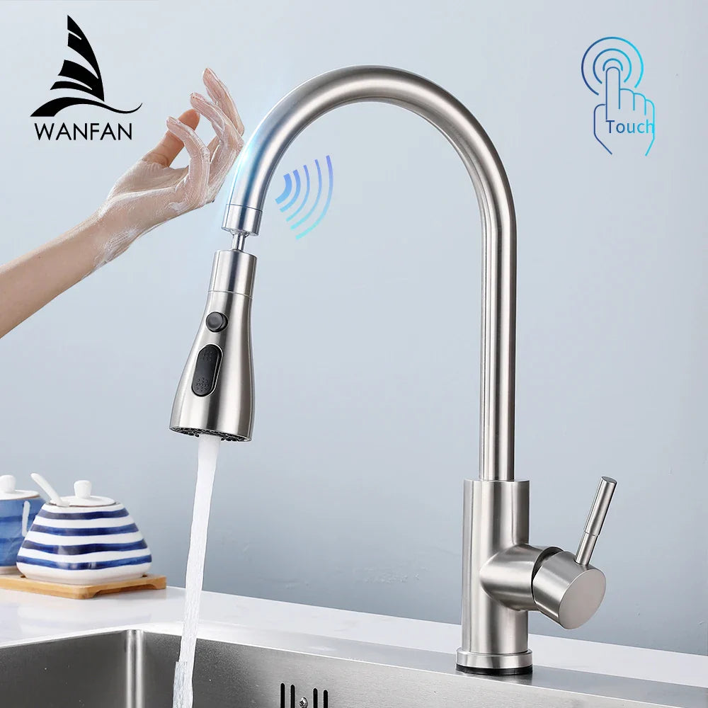 Afralia™ Smart Touch Kitchen Faucet Rotate Sink Mixer Touchless Sensor Water Tap