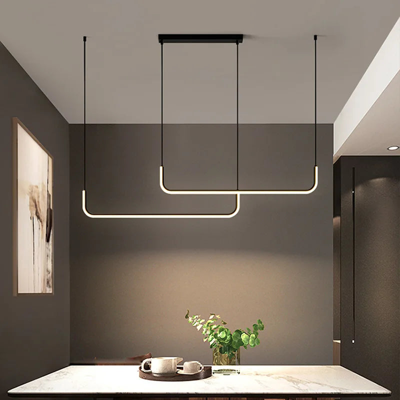 Afralia™ Black LED Pendant Chandelier for Dining Room Kitchen Bar Decor