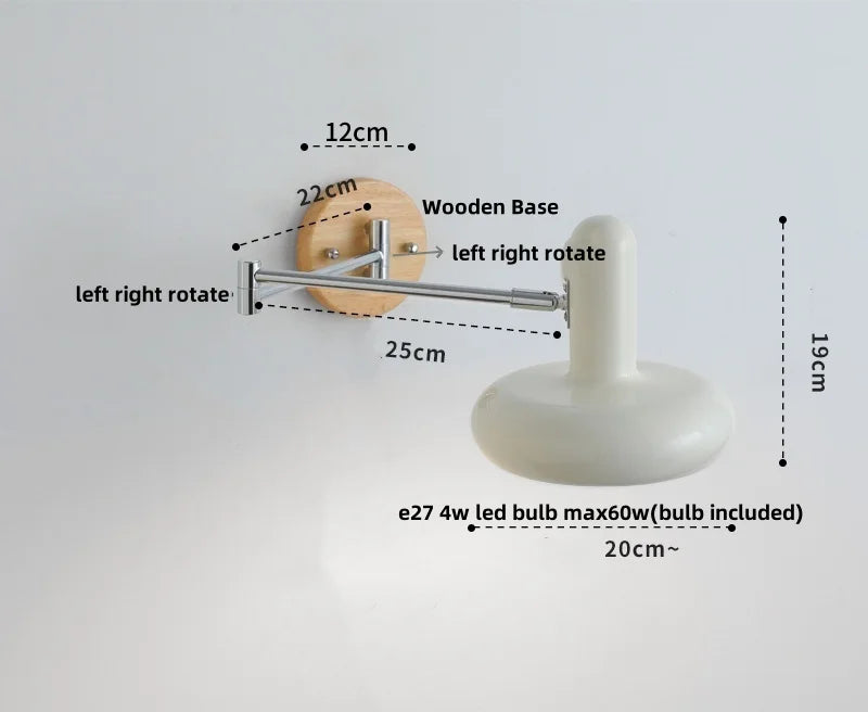 Afralia™ Rotating LED Wall Sconce with Pull Chain Switch, Wood Base Bedside Lamp