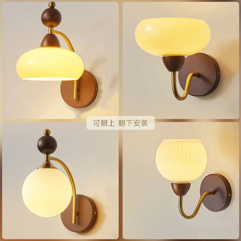Afralia™ Wood Wall Sconce: High CRI, Anti-Blue Light, Warm Japanese Glass Bedside Lamp