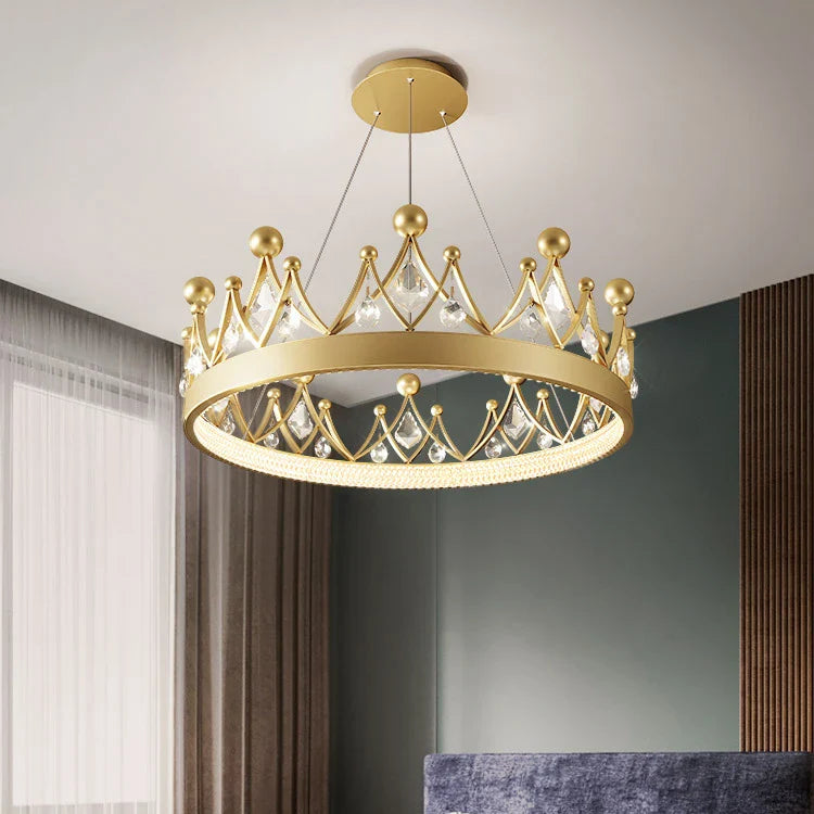 Afralia™ Crown Crystal Chandelier Pendant Light for Bedroom and Living Room Decor