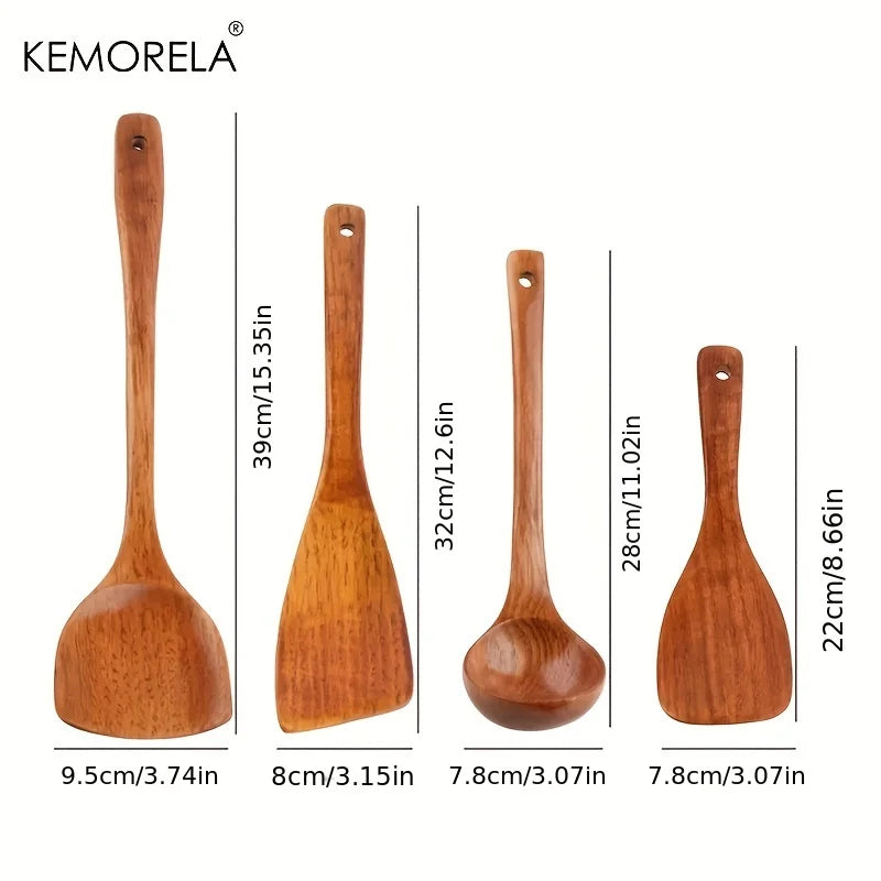 Afralia™ 4-Piece Wooden Kitchen Utensil Set | Eco-Friendly Cooking Spoons and Spatula