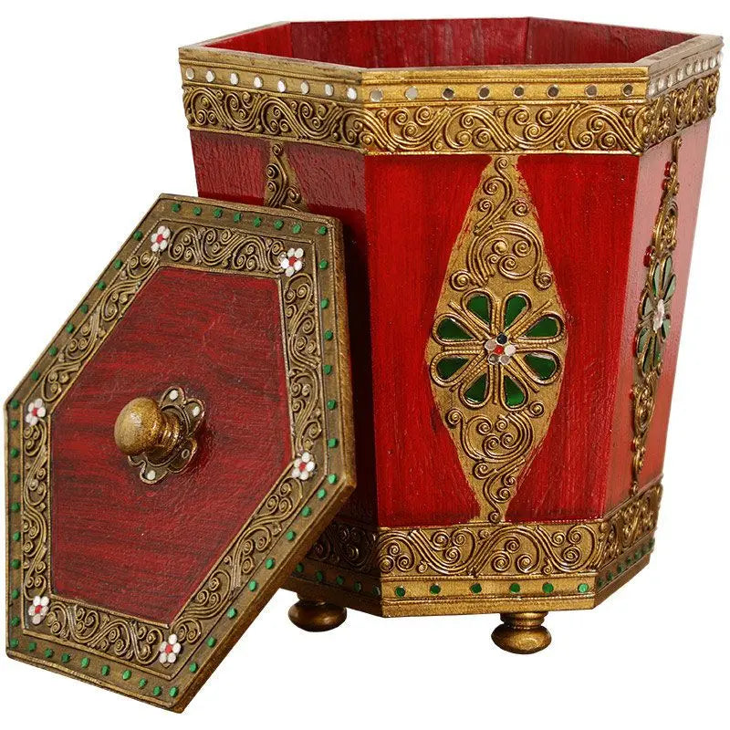 Afralia™ Wood Lid Trash Can Large Bedroom Kitchen Living Room Waste Bin