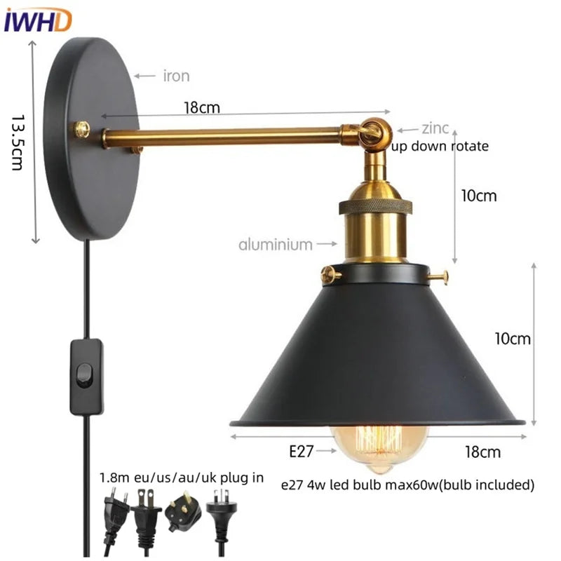 Afralia™ Gold Industrial LED Wall Lamp for Loft Stair & Bedroom Lighting