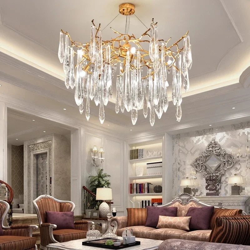 Afralia™ Crystal Water Drop LED Chandeliers: Modern Luxury Branch Design for Living & Dining Rooms