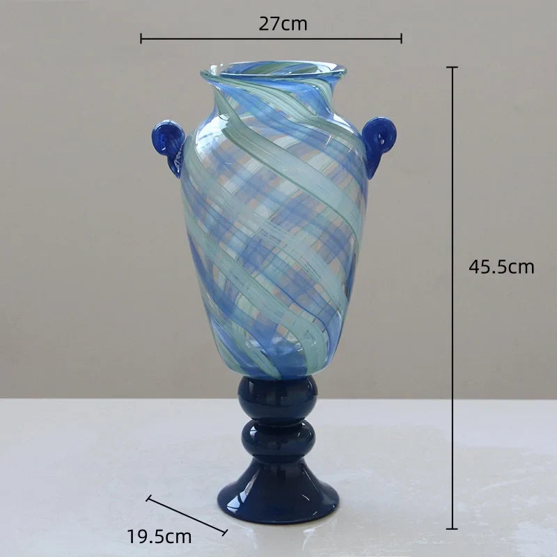 Afralia™ Blue Striped Transparent Glass Vase - Tall Bottle Flower Pot Bouquet Holder