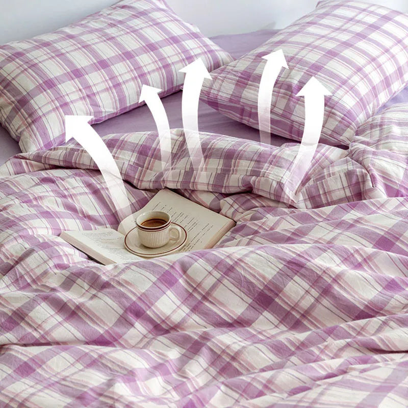 Afralia™ Pure Cotton Check Single Quilt Cover - Luxury Printed Duvet Queen - All Seasons