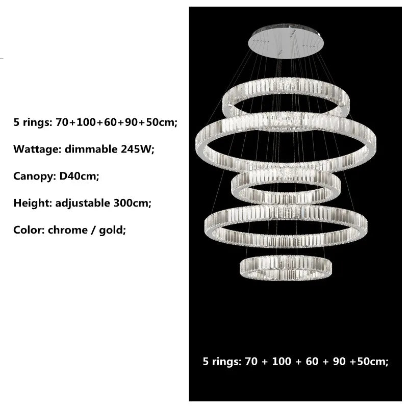 Afralia™ Luxury K9 Crystal Pendant Lights | Dimmable LED Circles Hanging Lamp