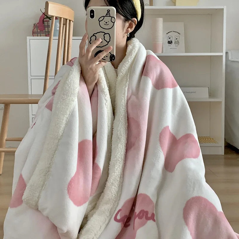 Afralia™ Cartoon Lamb Wool Blanket - Thick, Printed Coral Fleece Sofa Cover