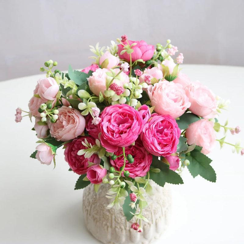 Afralia™ Peony Roses Silk Flower Bouquet for Home Garden Party Wedding Décor