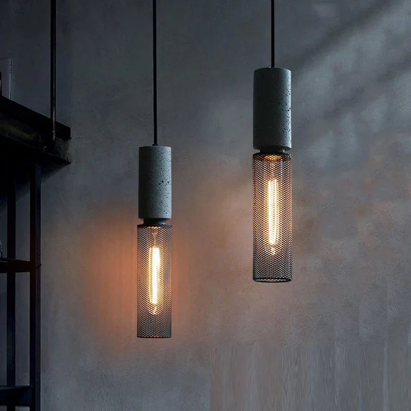 Afralia™ Industrial Cement Metal Pendant Light for Home & Dining, LED Hanging Lamp
