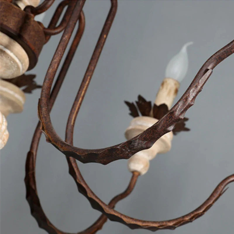 Afralia™ Retro Craft Solid Wood Heads Chandelier for Living Room Farmhouse Church Villa