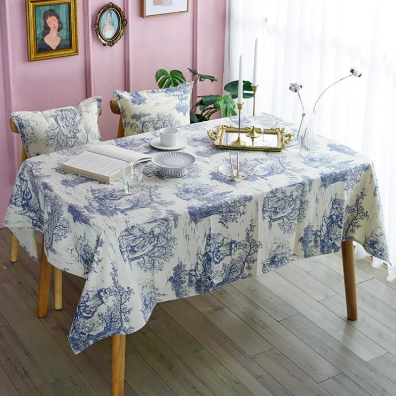 Blue Retro Pastoral Tablecloth Pillow by Afralia™ for Kitchen Decor & Table Settings