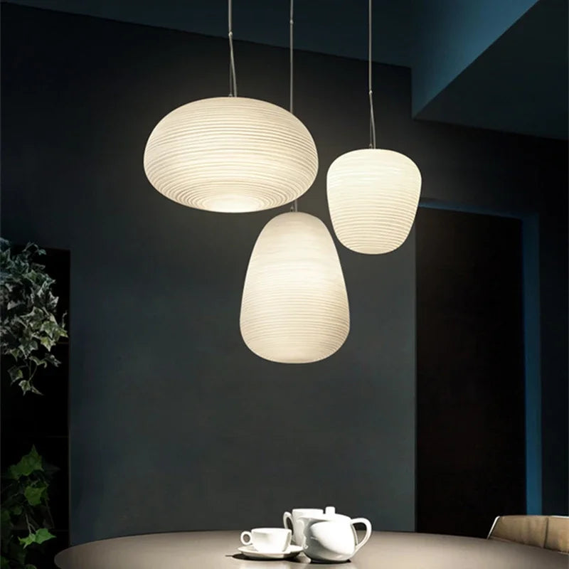 Afralia™ Glass Whorls Cocoon Pendant Light - Milky White, Modern Hanging Lamp