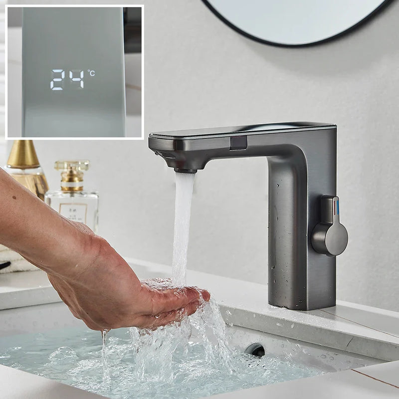 Afralia™ Smart LCD Sensor Basin Faucet - Hot Cold Water Mixer Tap for Bathroom