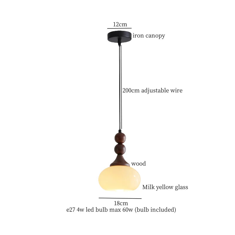 Afralia™ Wood Glass LED Pendant Lamps | French Vintage Hanging Light