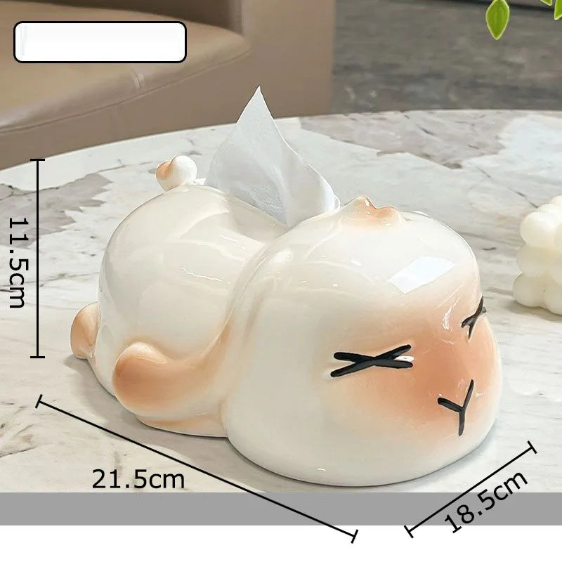 Afralia™ Cartoon Ginger Cat Ceramic Tissue Box - Creative Desk Decoration & Paper Towel Case