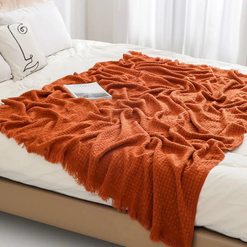 Afralia™ Wool Knitted Waffle Blanket - Soft Bedspread & Sofa Cover