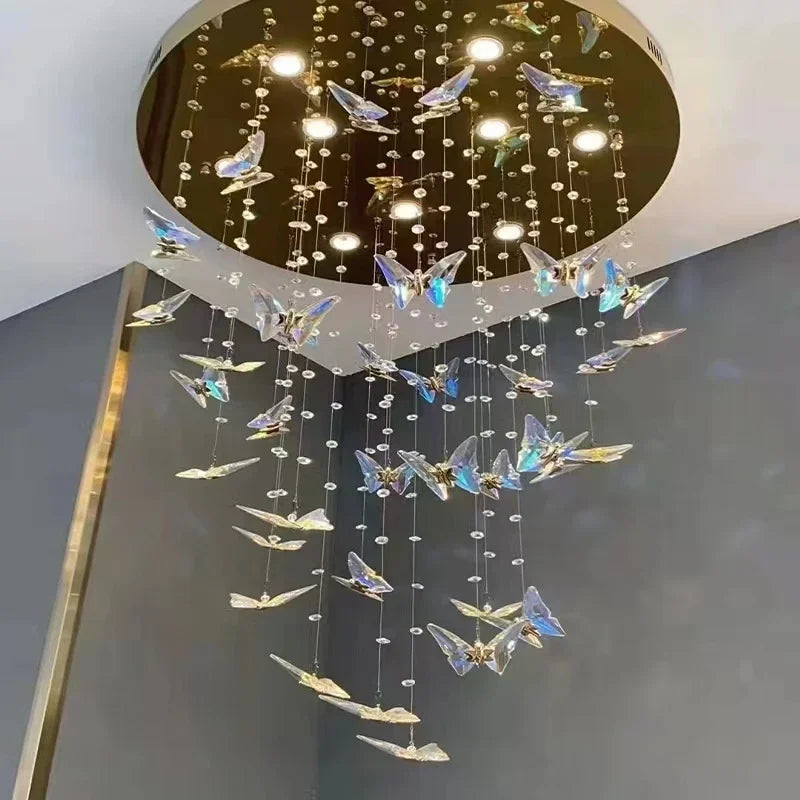 Afralia™ Butterfly Crystal Chandelier for High Ceilings - Modern Staircase Pendant Lighting