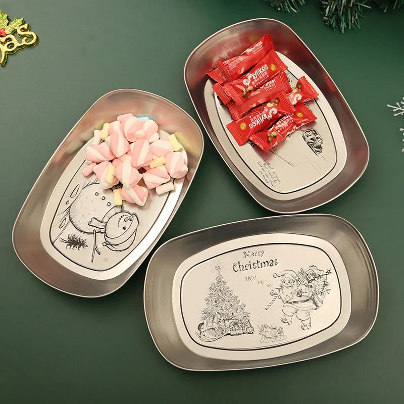 Afralia™ Christmas Fruit Tray Santa Claus Snowman Print Decorative Plate