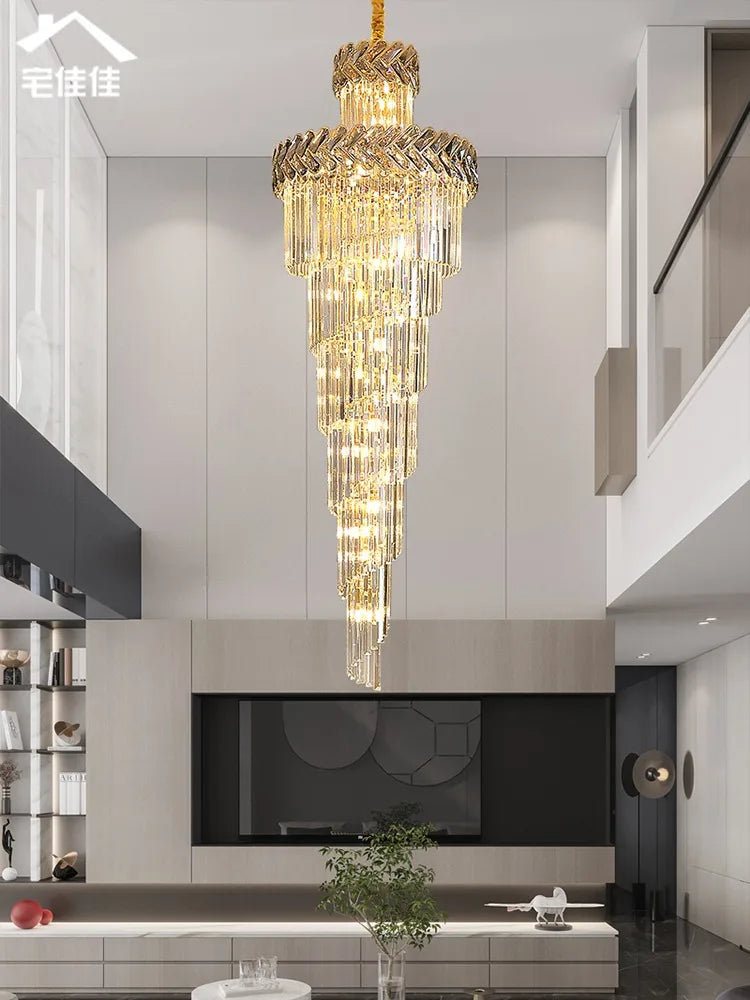 Afralia™ Crystal Chandelier Spiral Staircase Luxury Lighting