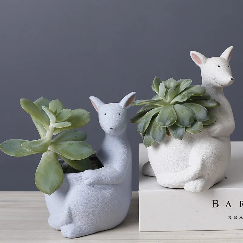 Afralia™ Kangaroo Cartoon Ceramic Flower Pot Vase for Cactus Succulents and Plants