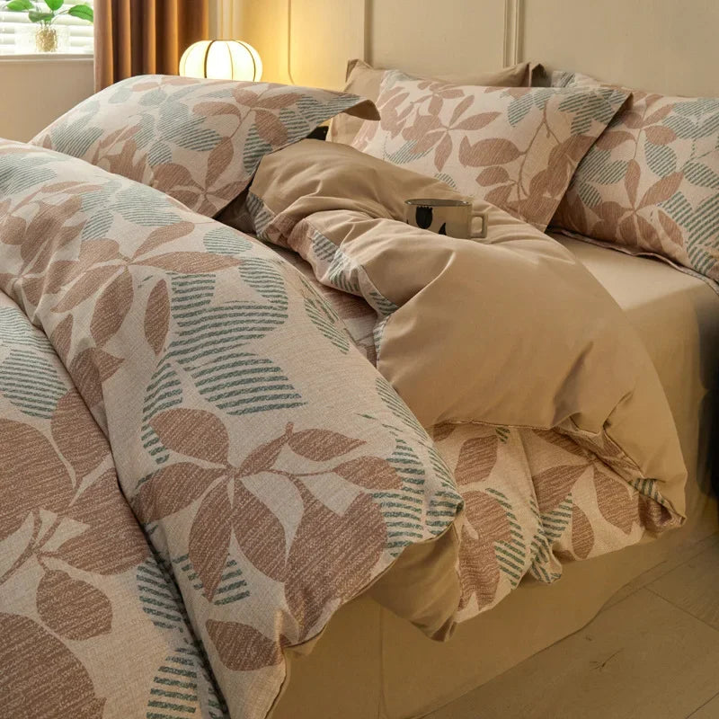 Afralia™ Fashion Flower Print Cotton Duvet Cover Set for All Seasons