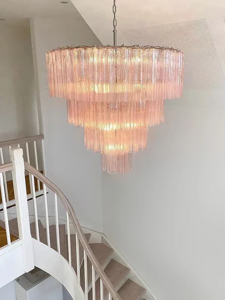 Afralia™ Pink Glass Chandelier LED Light Fixture for Ceiling Living Room Decor