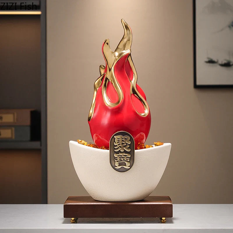 Afralia™ Gilded Pitaya Cat Ceramic Feng Shui Ornament Landscaping Decoration