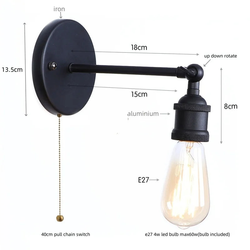 Afralia™ Retro Iron LED Wall Lamp Sconce, Gold Vintage Indoor Luminaire for Bedroom, Cafe