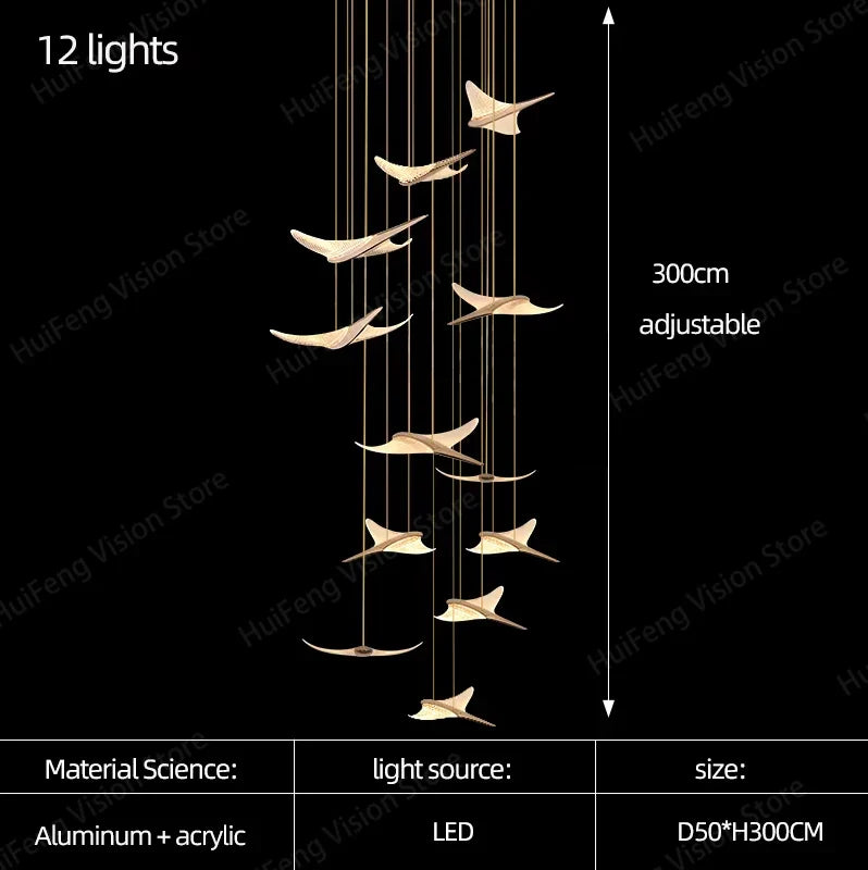 Afralia™ Gold Flying Bird LED Chandelier for Luxury Decor - Staircase, Dining Room, Villa