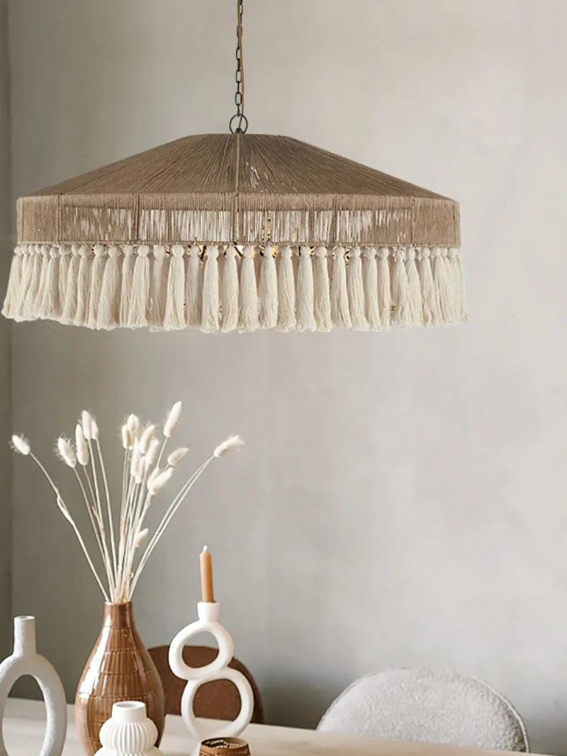 Afralia™ Wabi Sabi Rattan Pendant Lamp with Tassel for Kitchen Hotel Living