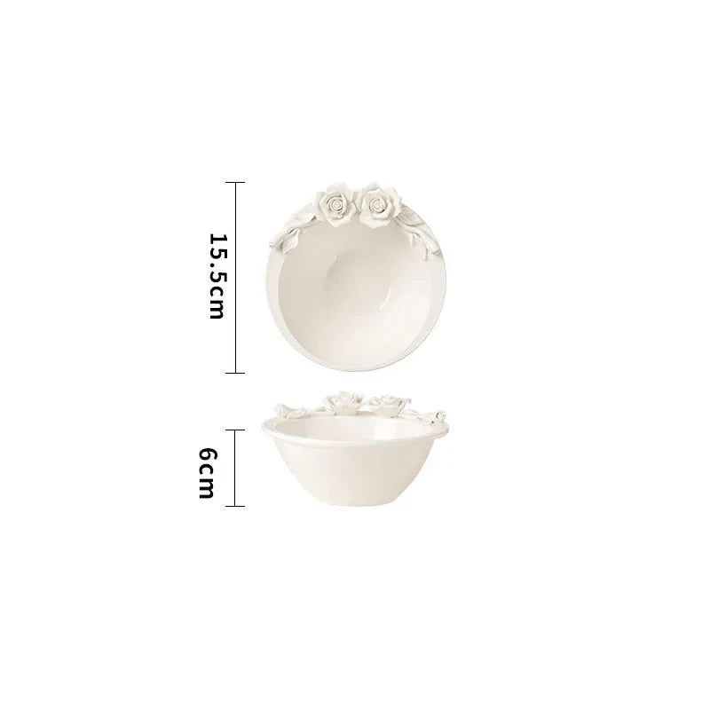 Afralia™ Flower Relief Ceramic Plate Western Dinner Plates Kitchen Cutlery