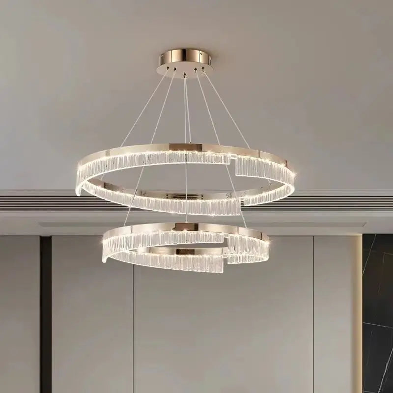Afralia™ Pale Gold Ring LED Chandelier, Italian Art Deco Design for Living Room, Bedroom, Dining Room